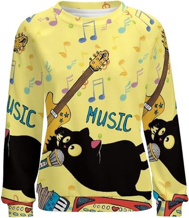 Beisinuo Women's Sweatshirts Long Sleeve Crew Neck Fall Casual Musical Note Sunflower Printed Graphic Oversized Pullover at Amazon Women’s Clothing store