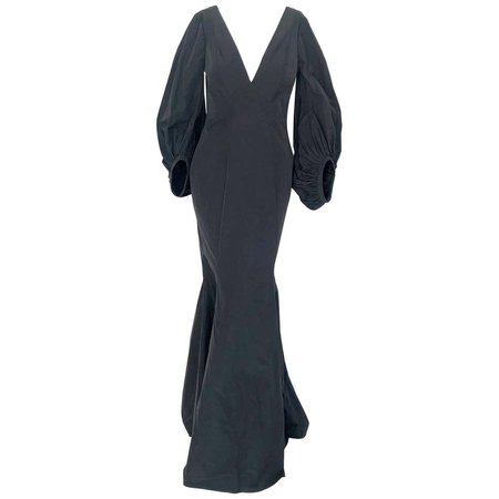 Zac Posen long sleeve black gown For Sale at 1stDibs