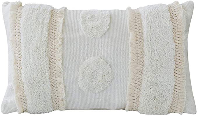 Amazon.com: blue page Tufted Decorative Throw Pillow Cover - Small Lumbar Cotton Woven Pillow Case with Cute Fringes, Home Decor Modern Boho Pillows Cover for Couch Sofa Bed (Cream, 12X20 Inch): Home & Kitchen