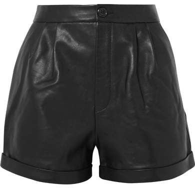 Frame Pleated Leather Shorts