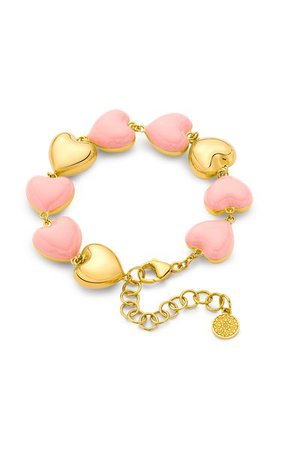 20k Yellow Gold Pink Enamel Heart Bracelet By Buddha Mama | Moda Operandi