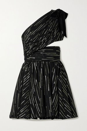 Black One-shoulder cutout metallic fil coupé silk-blend crepon mini dress | SAINT LAURENT | NET-A-PORTER