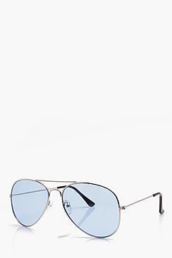 Classic Aviator Sunglasses With Blue Lens