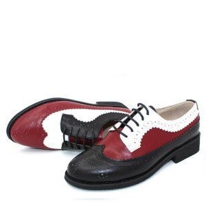 Red and White Women's Oxfords Lace-up Flats Brogues Vintage Shoes for Work, School | FSJ