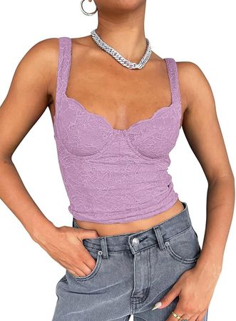 Amazon.com: REORIA Women's Summer Sexy Square Neck Sleeveless Going Out Lace Bustier Tank Crop Tops : Clothing, Shoes & Jewelry