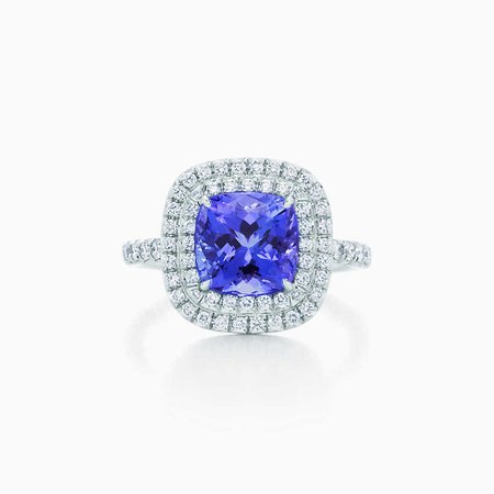 Tiffany Soleste ring in platinum with a .45-carat sapphire and diamonds. | Tiffany & Co.