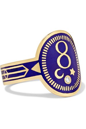 Foundrae | Karma 18-karat gold, diamond and enamel ring | NET-A-PORTER.COM