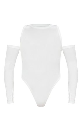 White Cut Out Shoulder Rib Longsleeve Bodysuit | PrettyLittleThing USA