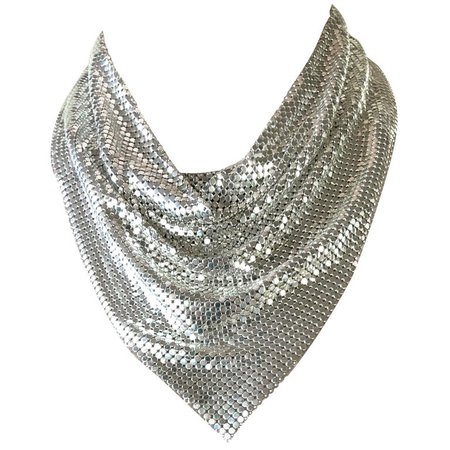 Vintage 1970s Whiting and Davis Silver Chainmail Metal Mesh Disco Necklace at 1stdibs