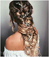 Amazon.com : SWEETV Pearl Silver Hair Vine - Braided Wedding Headband Bohemian Bridal Headpiece - 28.5 inch/72 cm Extra Long Crystal Hair Accessories for Brides Bridesmaids : Clothing