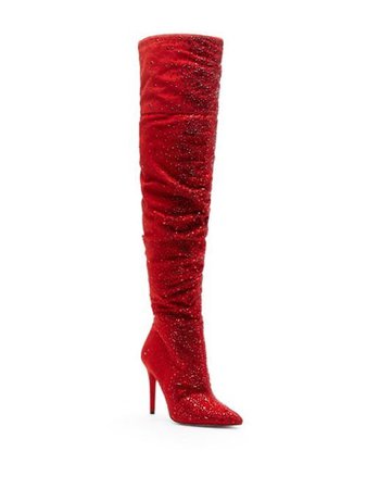 Red sparkly high heel boots