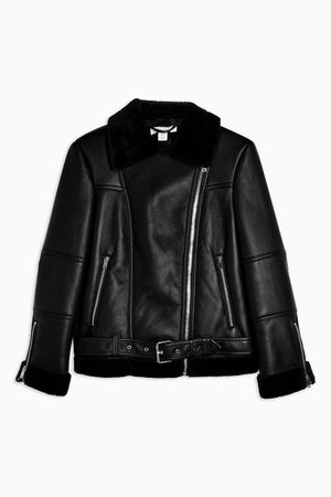 Black Faux Shearling Biker Jacket | Topshop