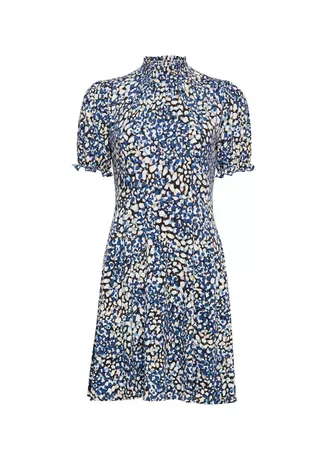 Blue Absrtact Print Sheered Neck Dress | Dorothy Perkins