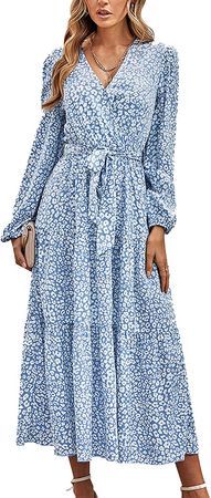 Amazon.com: IFFEI Womens Wrap Fall Dresses Long Sleeve V Neck Boho Casual Maxi Dress : Clothing, Shoes & Jewelry