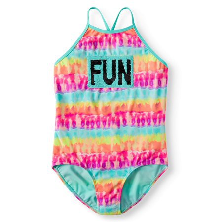 Wonder Nation - Reversible Flip Sequin Tie-Dye One-Piece Swimsuit (Little Girls, Big Girls & Big Girls Plus) - Walmart.com