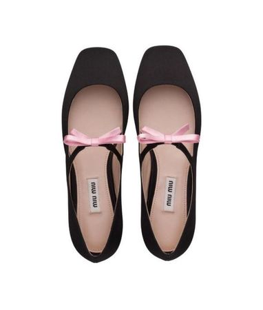 Miu Miu black flats with pink ribbons shoes