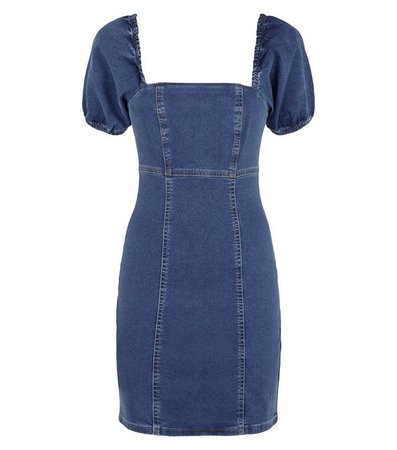 Blue Denim Puff Sleeve Dress | New Look