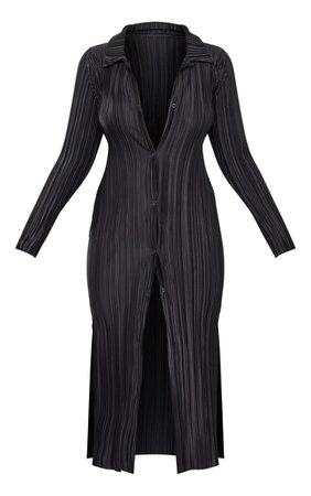 Plus Black Plisse Oversized Midi Shirt Dress | PrettyLittleThing USA