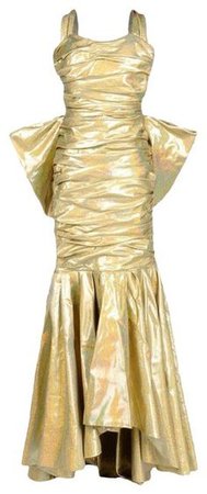 Moschino Gold Ss15 Runway 495 Couture Jeremy Scott Barbie Iridescent Gown Back Bow Long Formal Dress