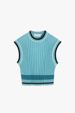 Knitted Crew-Neck Tank Top in Teal Stripe – Victoria Beckham Ltd