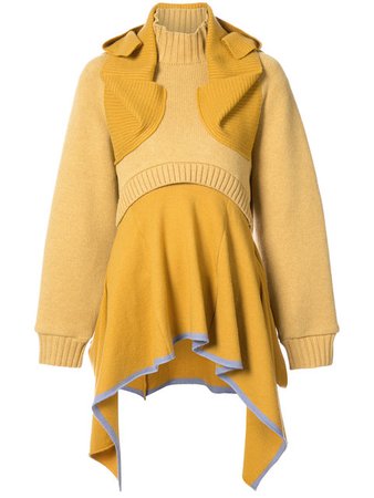 Undercover Yellow wool layered frilled sweater dress