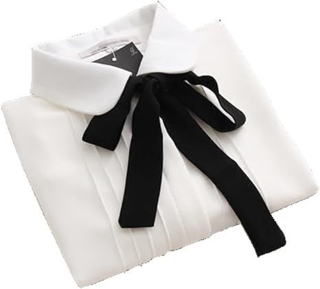 Amazon.com: Women's White Long Sleeve Ruched Front Black Bow Tie Shirt Chiffon Blouse Casual Button Down Bow Tie Blouse Tops : Clothing, Shoes & Jewelry