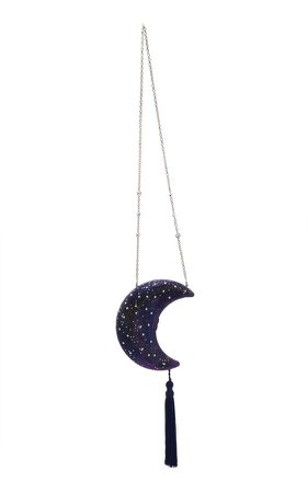 Couture Galaxy Crescent Moon Tasseled Crystal Clutch