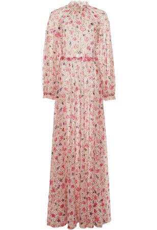 Luisa Beccaria Floral Printed Mock Neck Georgette Maxi Dress Size: 38