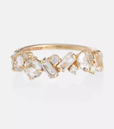 Suzanne Kalan - Amalfi 14kt gold ring with diamonds and topaz | Mytheresa