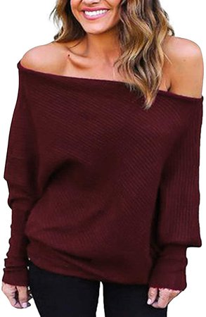YOINS Sweaters for Women Jumpers Sweater Off Shoulder Bat Long Sleeves Pullover Knittwear Tops