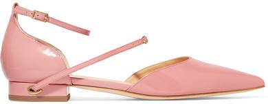 Jennifer Chamandi - Enrico Patent-leather Point-toe Flats - Pink