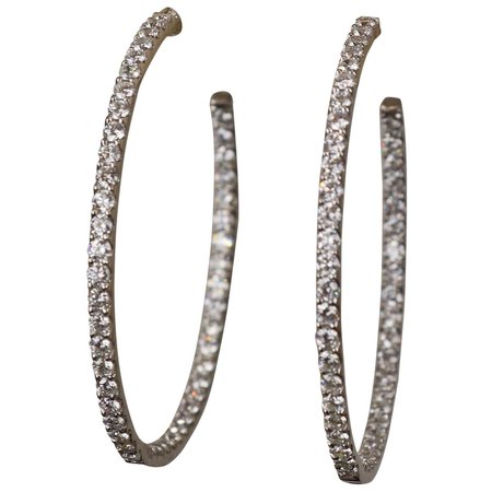 Diamond 4 ctw + 18K White Gold Inside Outside X Large Hoop Earrings For Sale at 1stDibs