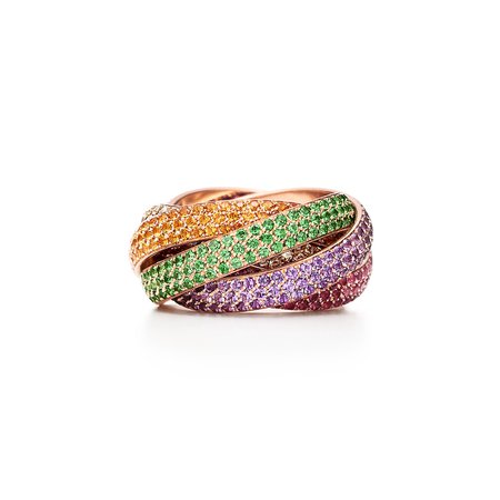 Paloma's Melody five-band ring in 18k rose gold with colored gemstones. | Tiffany & Co.