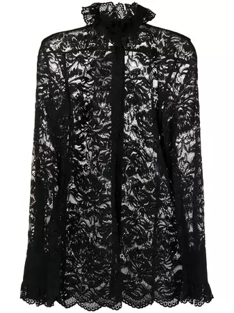 Shop Paco Rabanne semi-sheer lace blouse with Express Delivery - FARFETCH