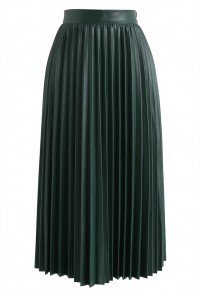 Faux Leather Green Pleated Skirt 1