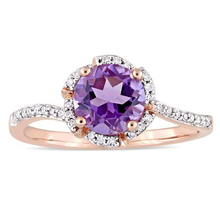 Shop Miadora Signature Collection 14k Rose Gold Amethyst and 1/10ct TDW Diamond Flower Halo Ring - Purple - Overstock - 14722160