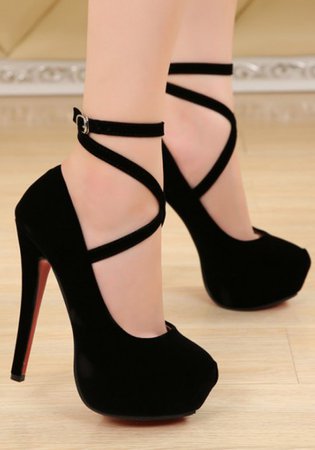 Black Round Toe Stiletto Buckle Fashion High-Heeled Shoes - Pumps/Heels - Shoes