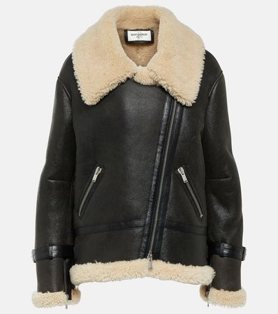 Shearling Trimmed Leather Jacket in Black - Saint Laurent | Mytheresa