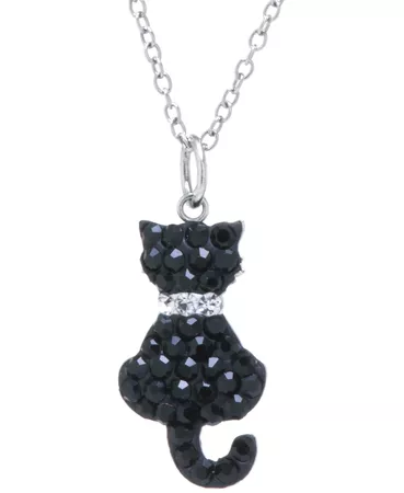 Giani Bernini Black Pave Crystal Cat Pendant with 18" Chain set in Sterling Silver