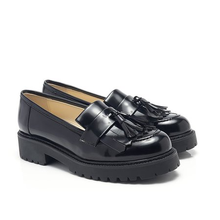 Asia Black Faux Leather Chunky Vegan Loafers , Beyond Skin