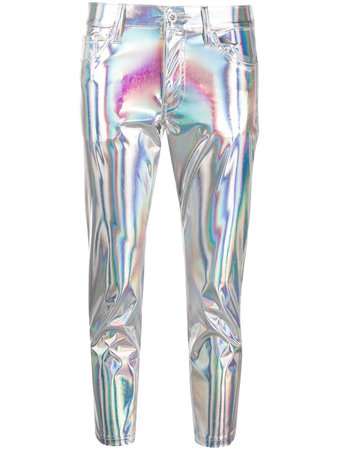 Junya Watanabe Holographic Skinny Trousers JEP027S20 Silver | Farfetch