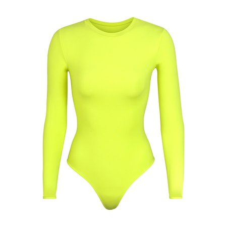 Fits Everybody Long Sleeve Crew Neck Bodysuit - Neon Lime | SKIMS