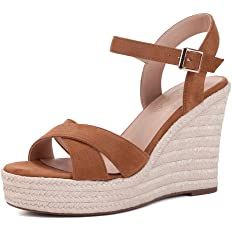 Amazon.com | Women's Summer Dress Sandals Platform Sandals Wedge Ankle Strap Open Toe Sandals High Heels Apricot Tan Size 7 | Platforms & Wedges