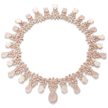 18k Rose Gold Ghirlanda Necklace with Rose Quartz, Moonstone and Diamonds, Pasquale Bruni