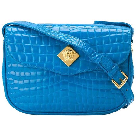 Versace Cerulean Crocodile Leather Bag, 2000s For Sale at 1stdibs