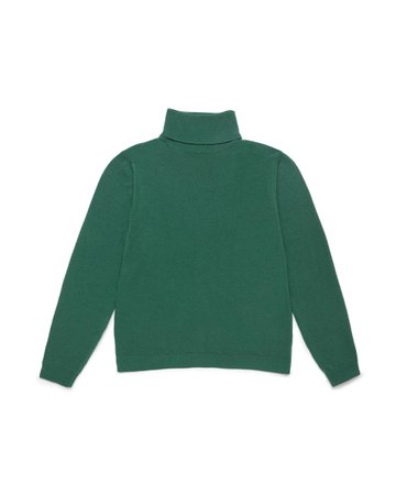 Turtle neck sweater in 100% pure new wool - dark green | Benetton