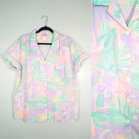 Vtg Pastel 80s Print Camp Shirt Oversize Button Down Soft | Etsy