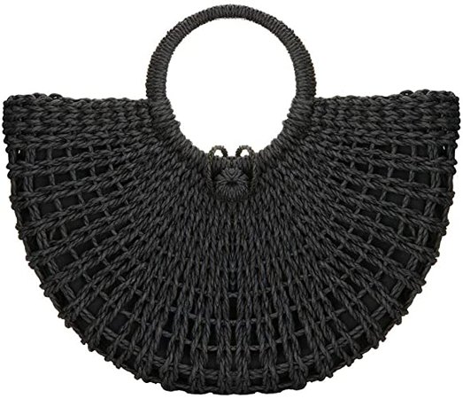 Amazon.com: Straw Bags for Women,Hand-woven Straw Top-handle Bag with Round Ring Handle Summer Beach Rattan Tote Handbag (Black) : Everything Else