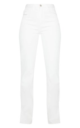 White Long Leg Split Hem Straight Jeans | PrettyLittleThing