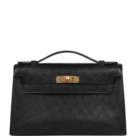 Hermes Pochette Kelly Black Ostrich Gold Hardware – Madison Avenue Couture